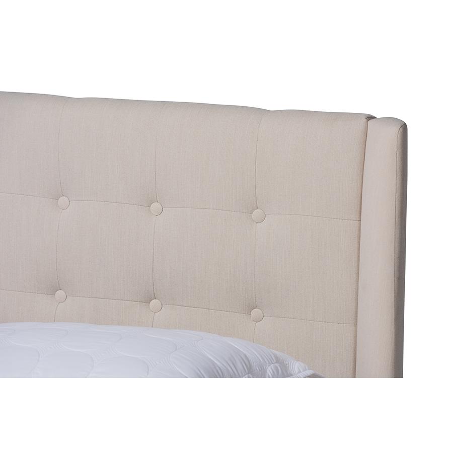 Naya Mid-Century Modern Beige Fabric Upholstered King Size Wingback Platform Bed. Picture 4