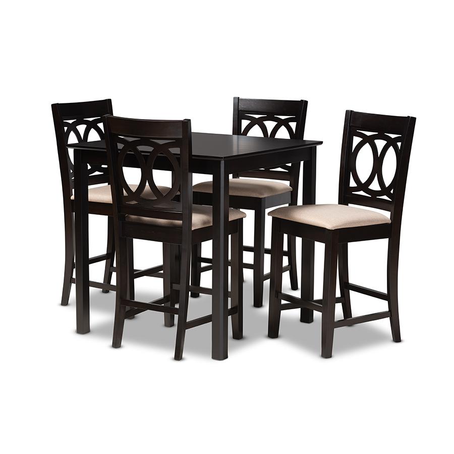 Baxton Studio Lenoir Modern and Contemporary Sand Fabric Upholstered Espresso Brown Finished 5-Piece Wood Pub Set. Picture 2