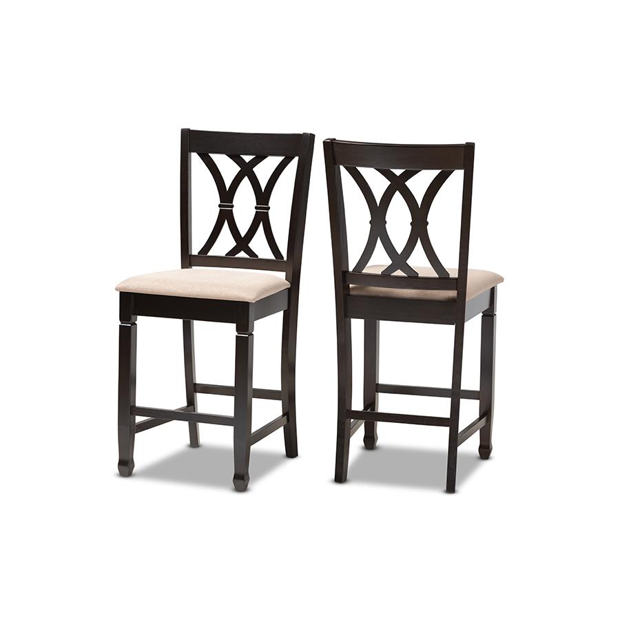 Espresso Brown Finished Wood Counter Height Pub Chair Set of 2. Picture 1