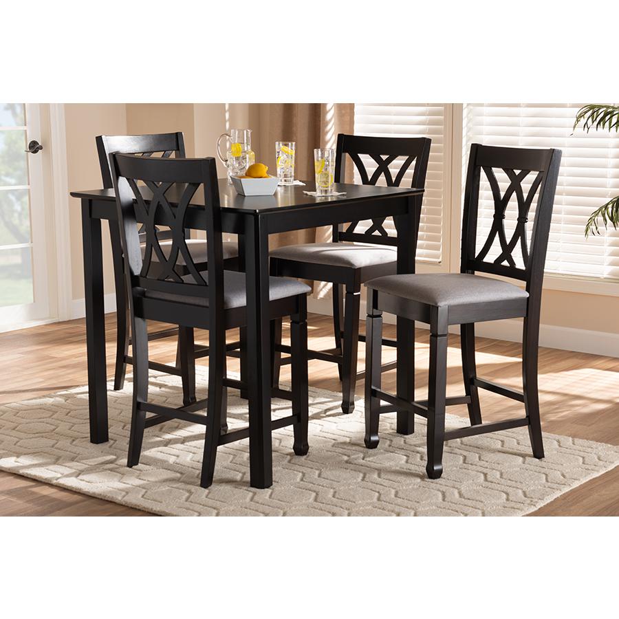 Baxton Studio Reneau Modern and Contemporary Gray Fabric Upholstered Espresso Brown Finished 5-Piece Wood Pub Set. Picture 6