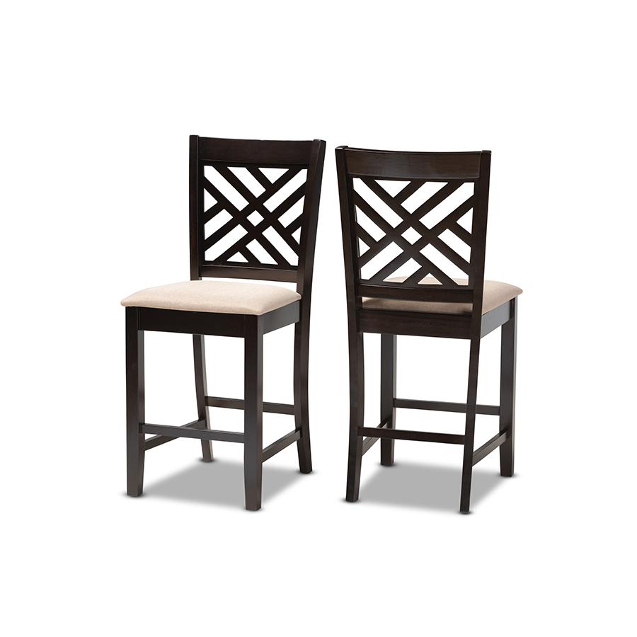 Espresso Brown Finished Wood Counter Height 2-Piece Pub Chair Set. Picture 1