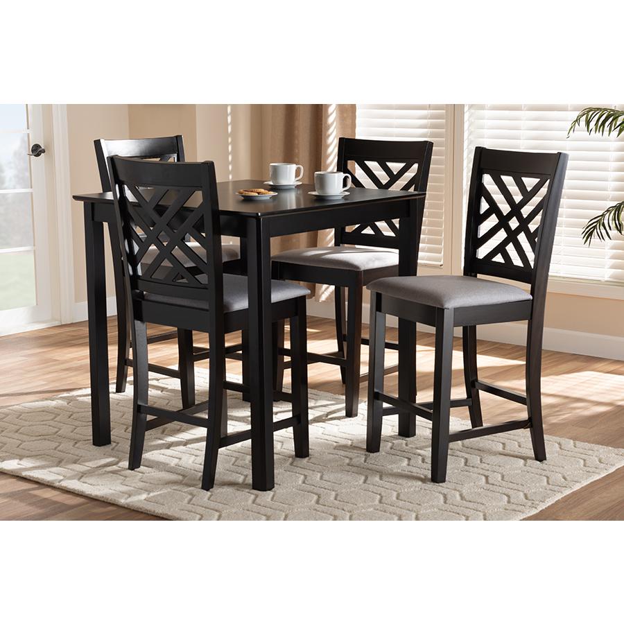 Baxton Studio Caron Modern and Contemporary Gray Fabric Upholstered Espresso Brown Finished 5-Piece Wood Pub Set. Picture 6