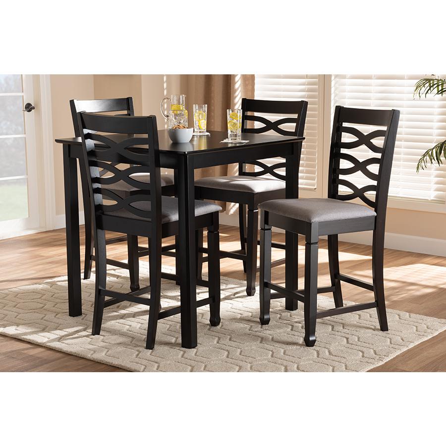 Baxton Studio Lanier Modern and Contemporary Gray Fabric Upholstered Espresso Brown Finished 5-Piece Wood Pub Set. Picture 6