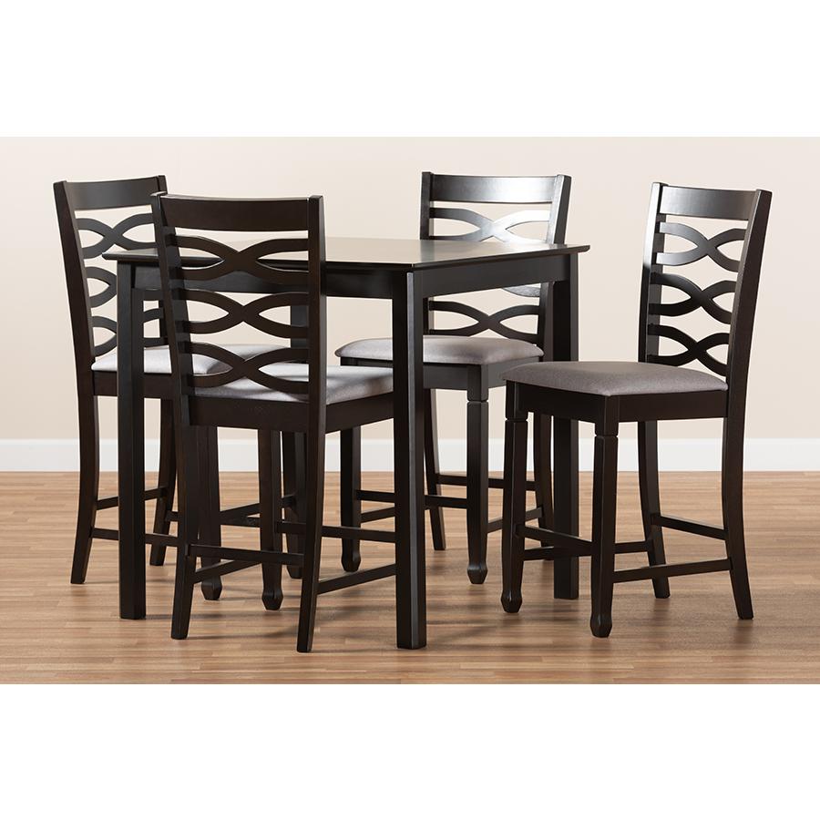 Baxton Studio Lanier Modern and Contemporary Gray Fabric Upholstered Espresso Brown Finished 5-Piece Wood Pub Set. Picture 1
