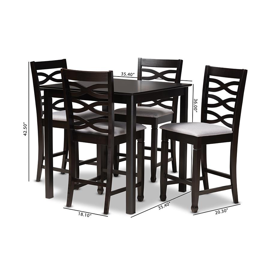 Baxton Studio Lanier Modern and Contemporary Gray Fabric Upholstered Espresso Brown Finished 5-Piece Wood Pub Set. Picture 8