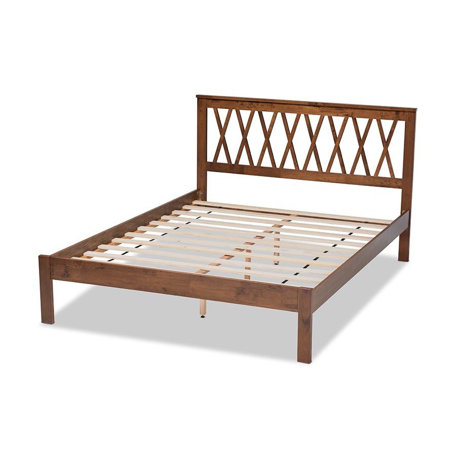 Malene Mid-Century Modern Walnut Finished Wood Queen Size Platform Bed. Picture 3
