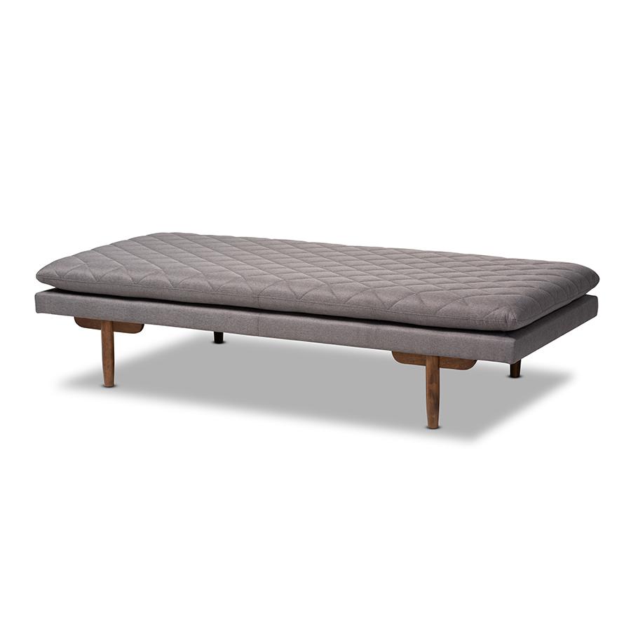 Marit Mid-Century Modern Grey Fabric Upholstered Walnut Finished Wood Daybed. Picture 1
