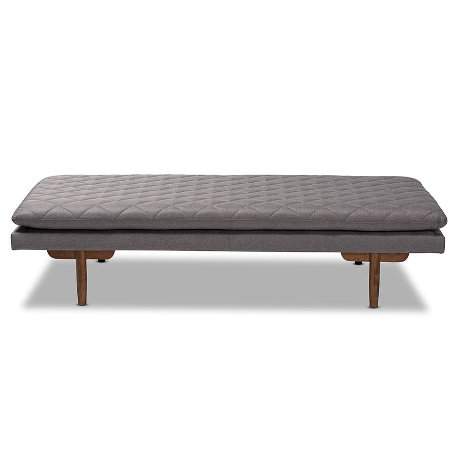 Marit Mid-Century Modern Grey Fabric Upholstered Walnut Finished Wood Daybed. Picture 2