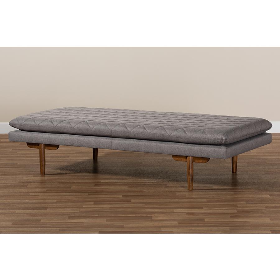 Marit Mid-Century Modern Grey Fabric Upholstered Walnut Finished Wood Daybed. Picture 7
