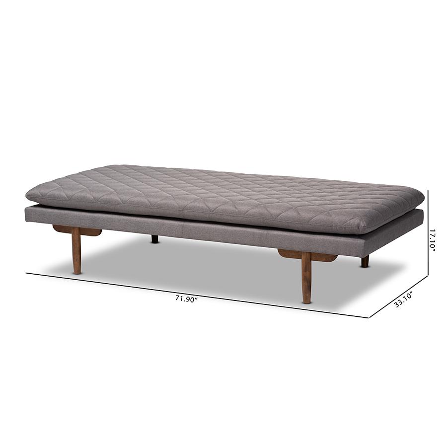 Marit Mid-Century Modern Grey Fabric Upholstered Walnut Finished Wood Daybed. Picture 8