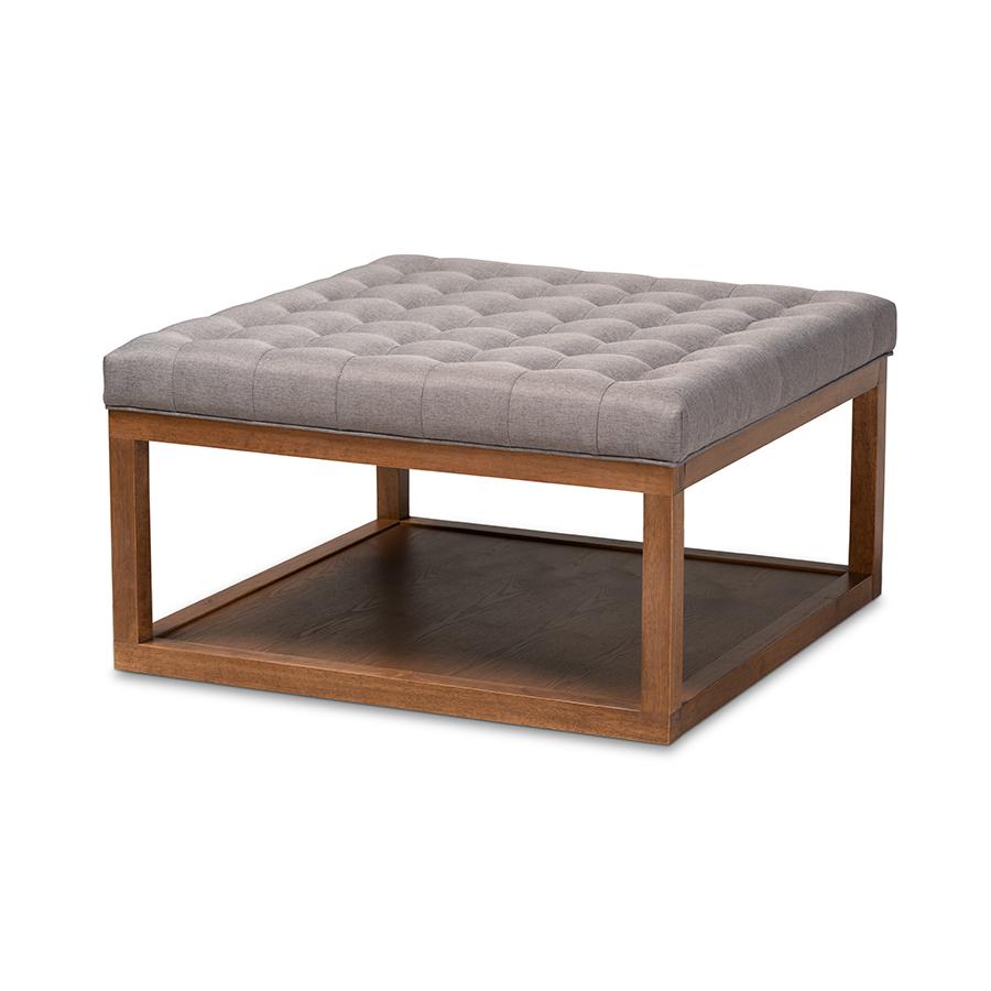 Baxton Studio Alvere Modern and Contemporary Grey Fabric Upholstered Walnut Finished Cocktail Ottoman. Picture 1
