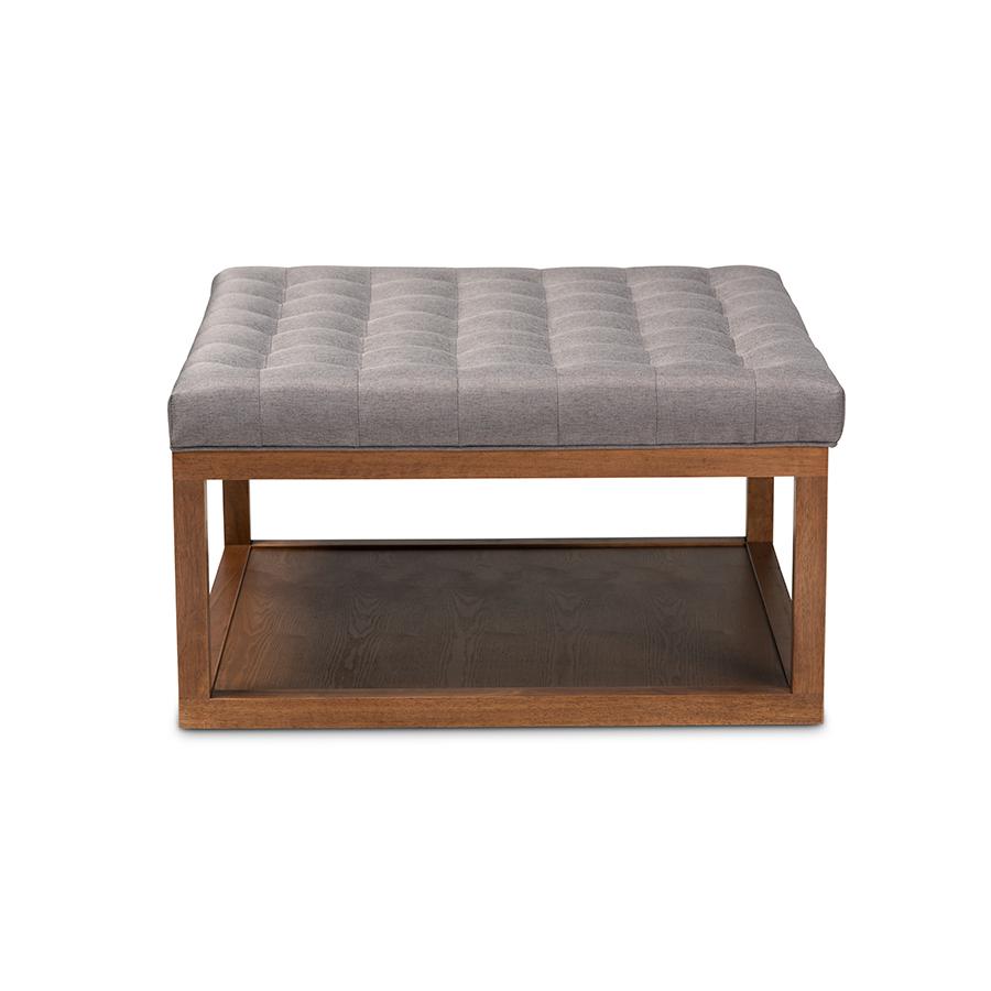 Grey Fabric Upholstered Walnut Finished Cocktail Ottoman. Picture 2