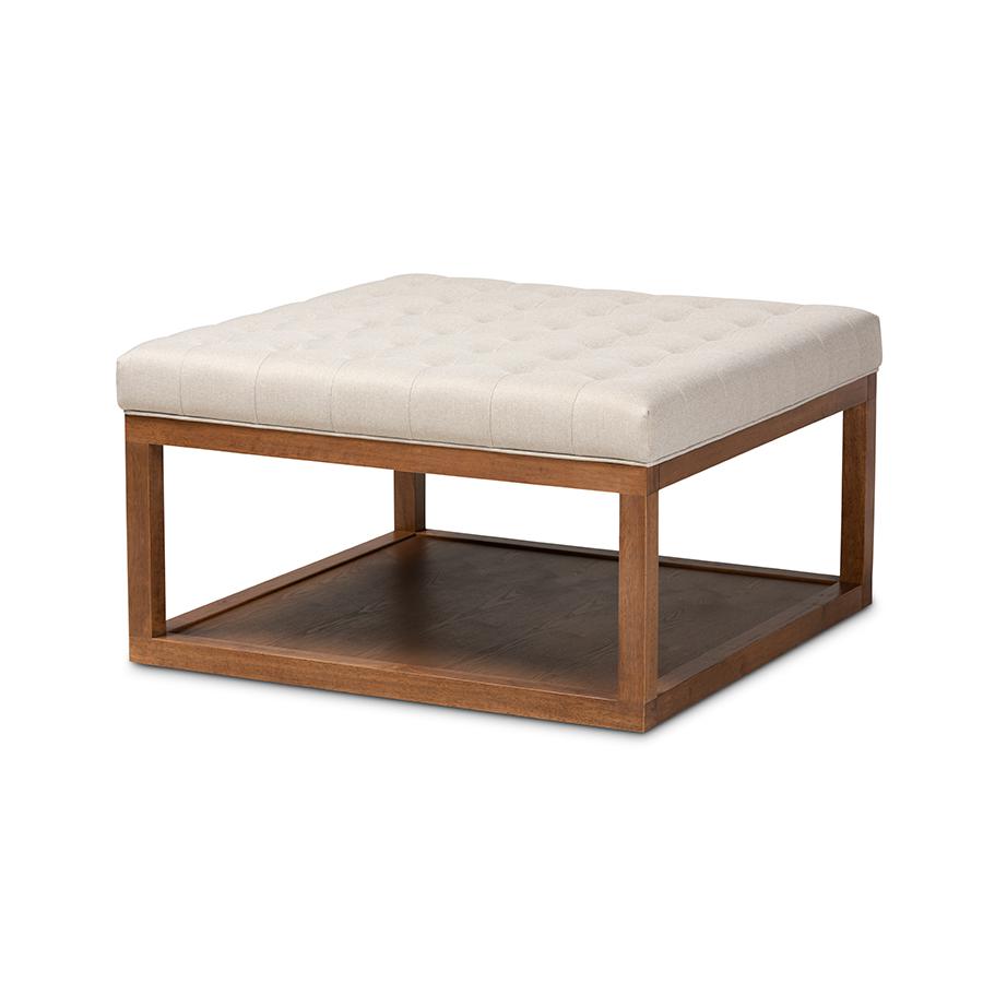 Baxton Studio Alvere Modern and Contemporary Beige Fabric Upholstered Walnut Finished Cocktail Ottoman. Picture 1