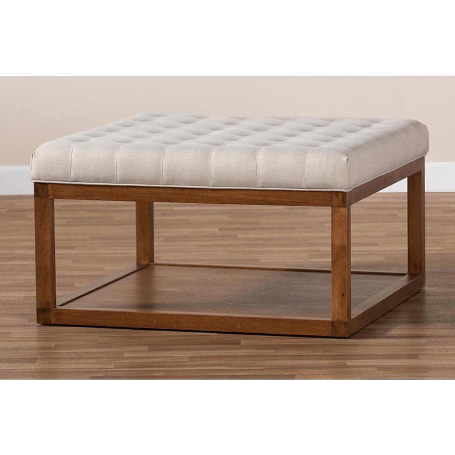 Baxton Studio Alvere Modern and Contemporary Beige Fabric Upholstered Walnut Finished Cocktail Ottoman. Picture 7