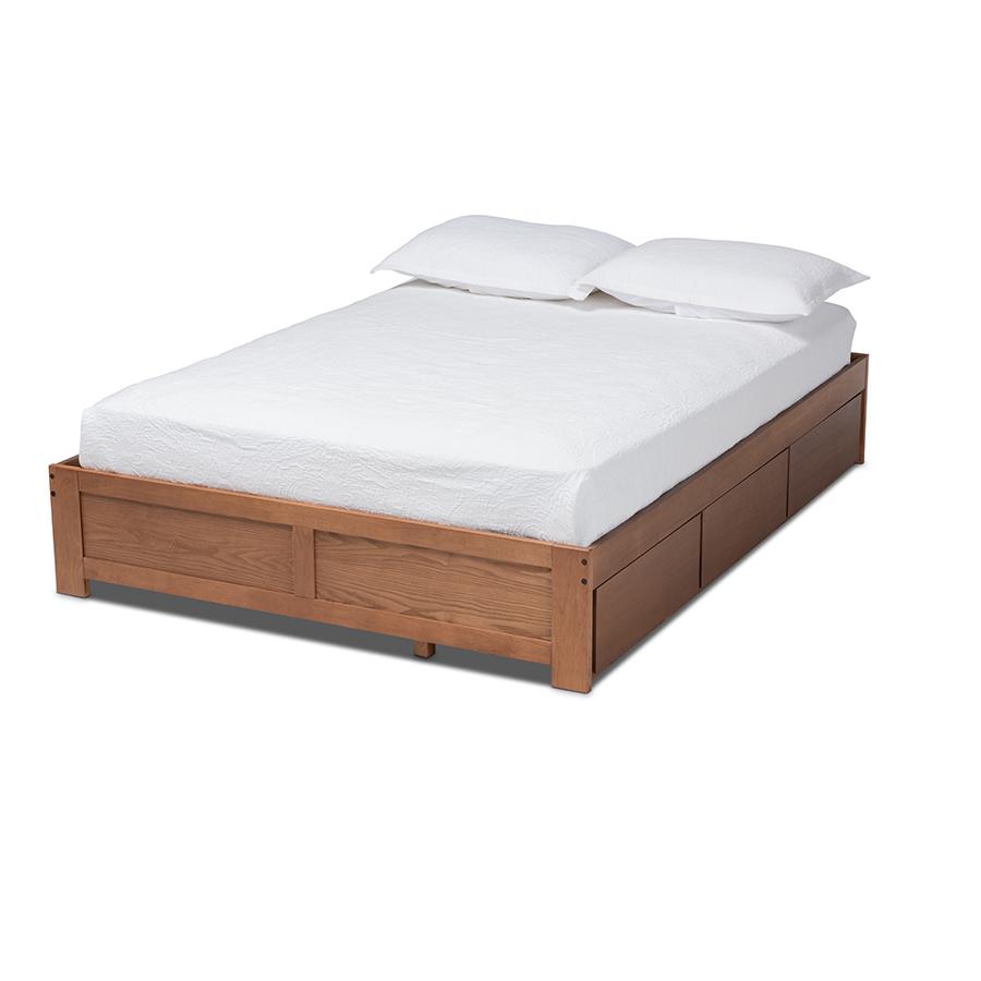Baxton Studio Wren Modern and Contemporary Walnut Finished 3-Drawer Full Size Platform Storage Bed Frame. Picture 1