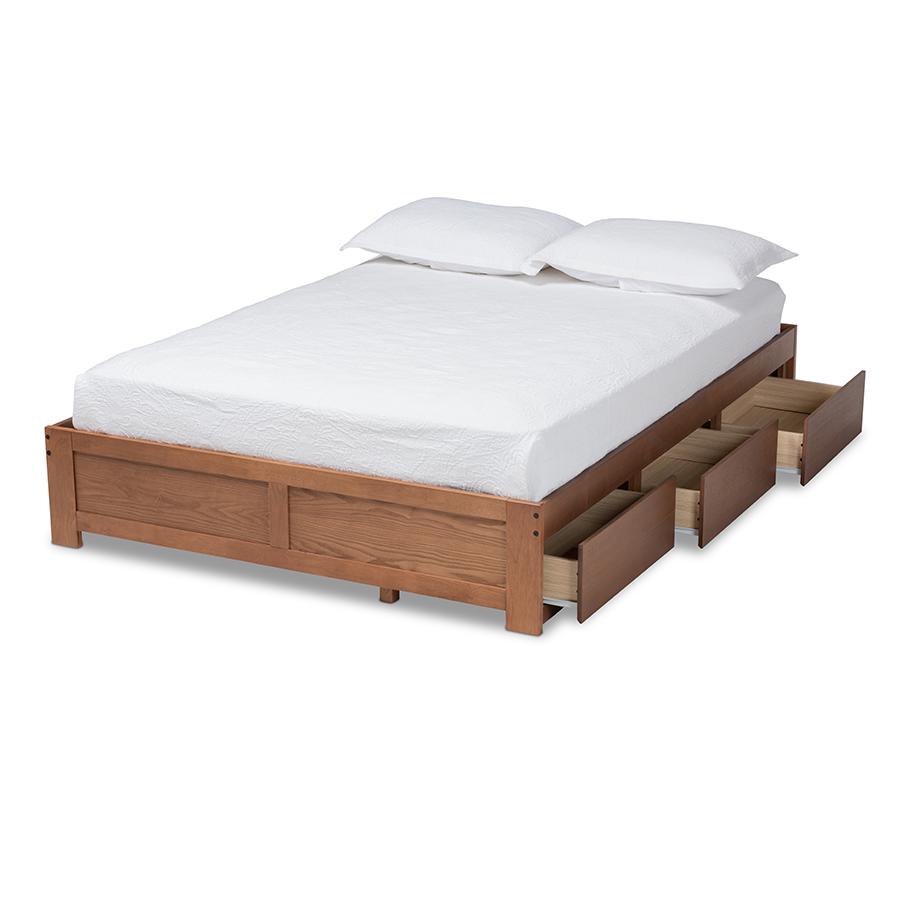 Baxton Studio Wren Modern and Contemporary Walnut Finished 3-Drawer Full Size Platform Storage Bed Frame. Picture 2