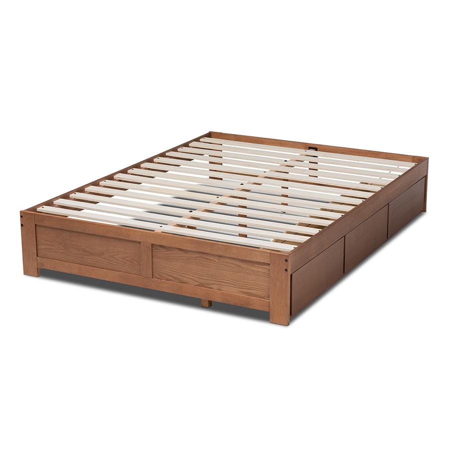 Baxton Studio Wren Modern and Contemporary Walnut Finished 3-Drawer Full Size Platform Storage Bed Frame. Picture 4