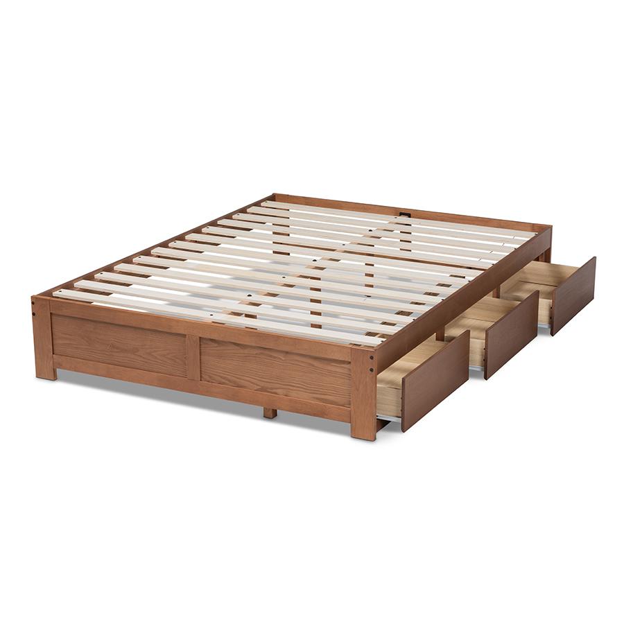 Baxton Studio Wren Modern and Contemporary Walnut Finished 3-Drawer Full Size Platform Storage Bed Frame. Picture 5