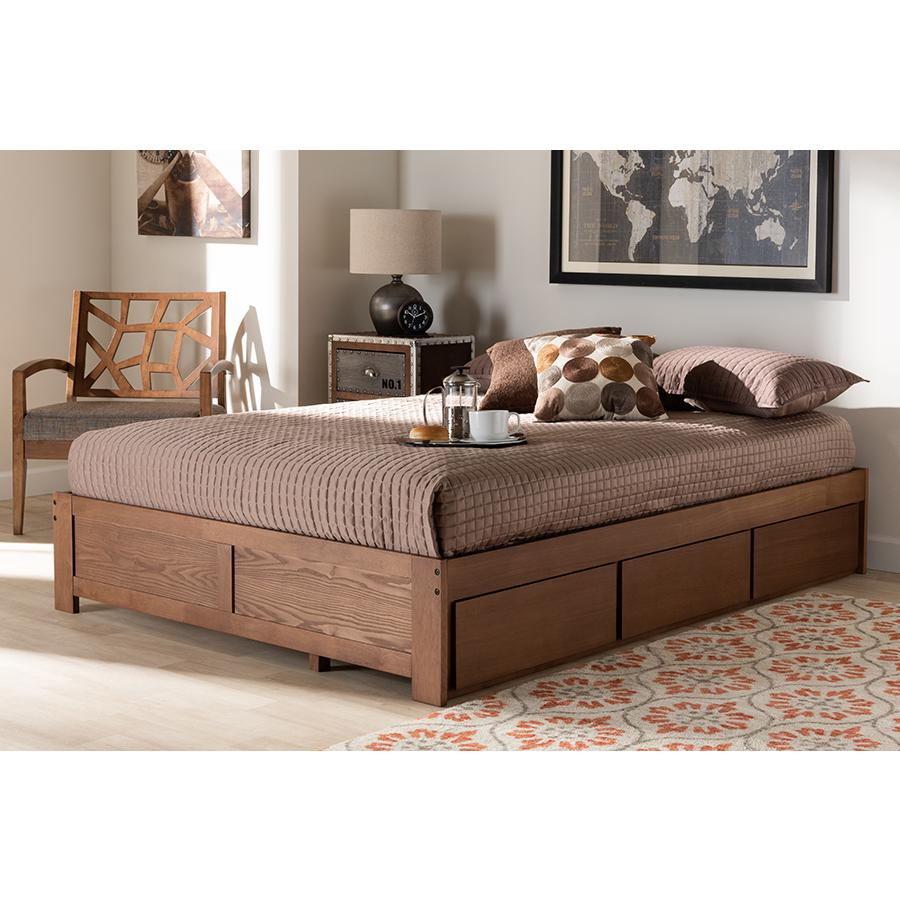Baxton Studio Wren Modern and Contemporary Walnut Finished 3-Drawer Full Size Platform Storage Bed Frame. Picture 8