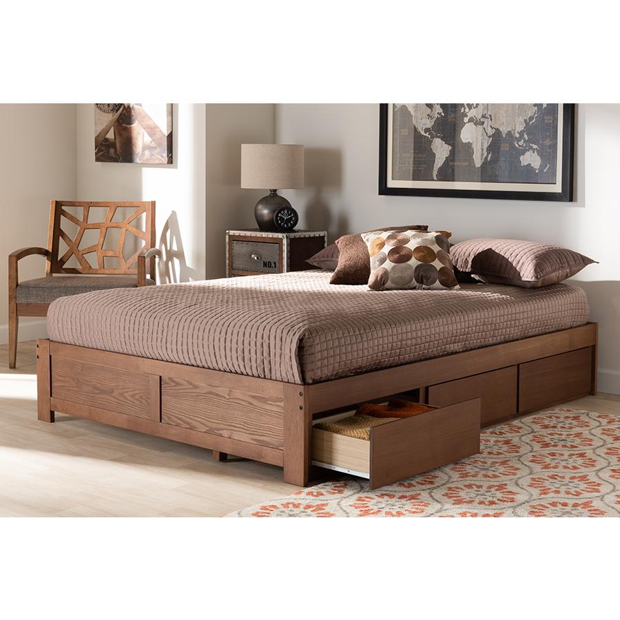 Baxton Studio Wren Modern and Contemporary Walnut Finished 3-Drawer Full Size Platform Storage Bed Frame. Picture 9