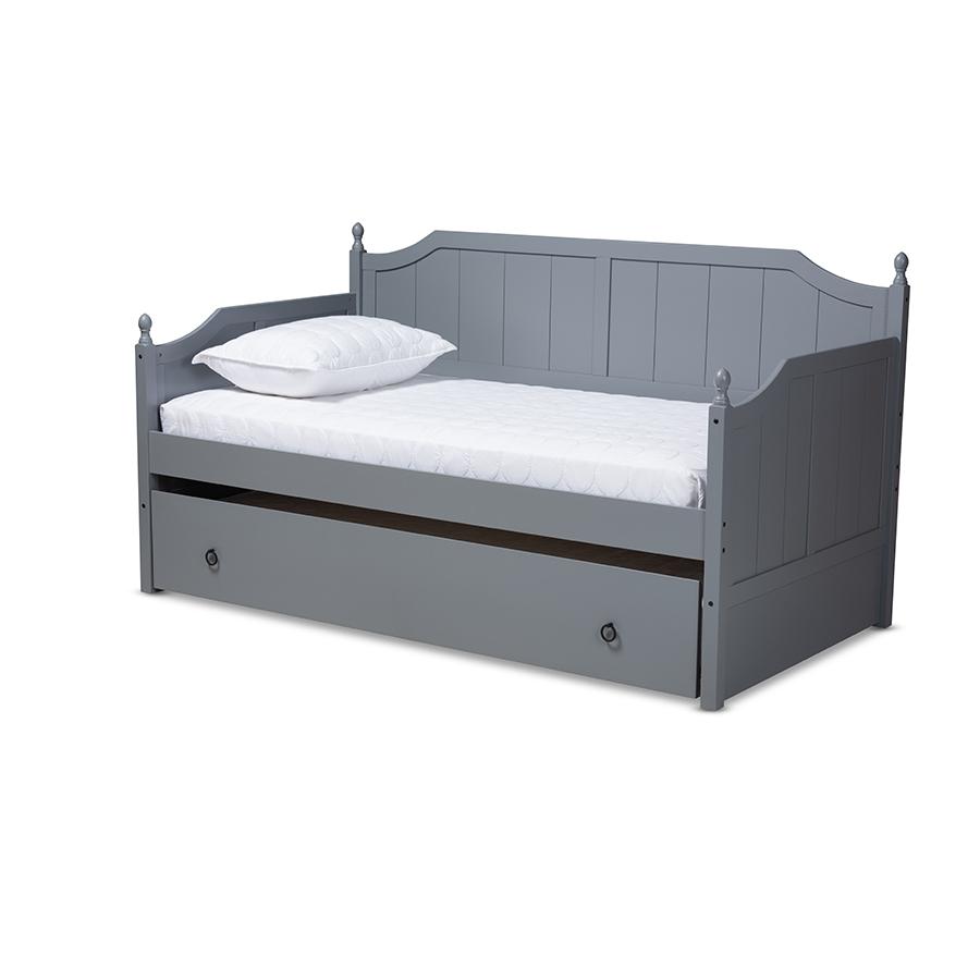 Millie Cottage Farmhouse Grey Finished Wood Twin Size Daybed with Trundle. Picture 1