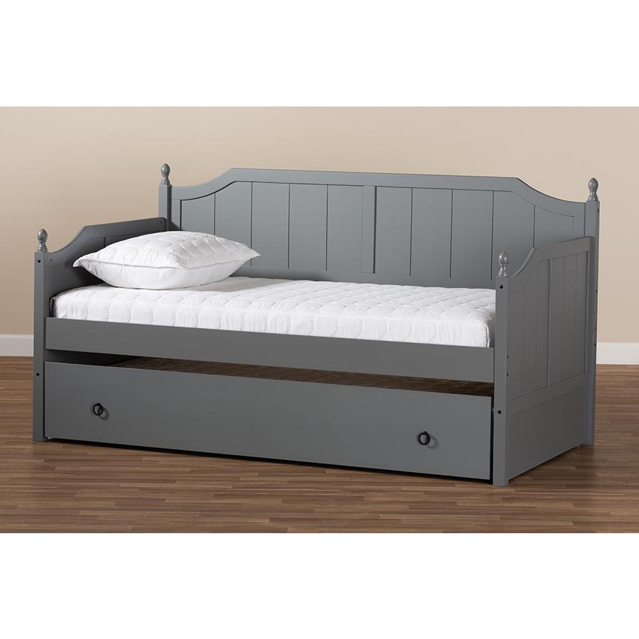 Millie Cottage Farmhouse Grey Finished Wood Twin Size Daybed with Trundle. Picture 9