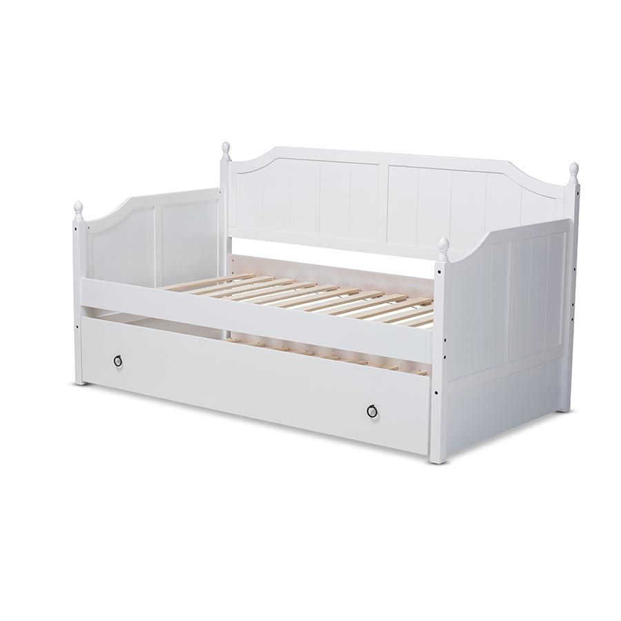 Millie Cottage Farmhouse White Finished Wood Twin Size Daybed with Trundle. Picture 4