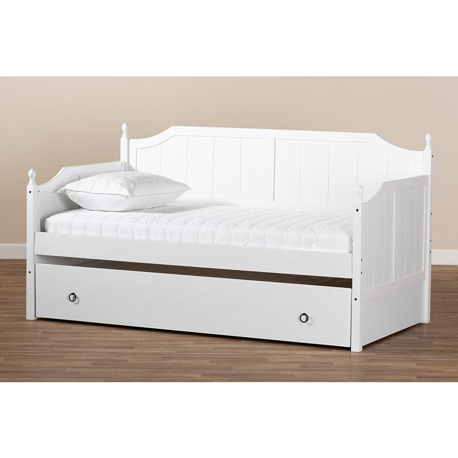 Millie Cottage Farmhouse White Finished Wood Twin Size Daybed with Trundle. Picture 9