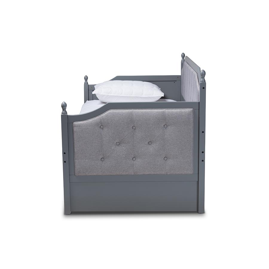 Baxton Studio Mara Classic and Traditional Grey Fabric Upholstered Grey Finished Wood Twin Size Daybed with Trundle. Picture 4