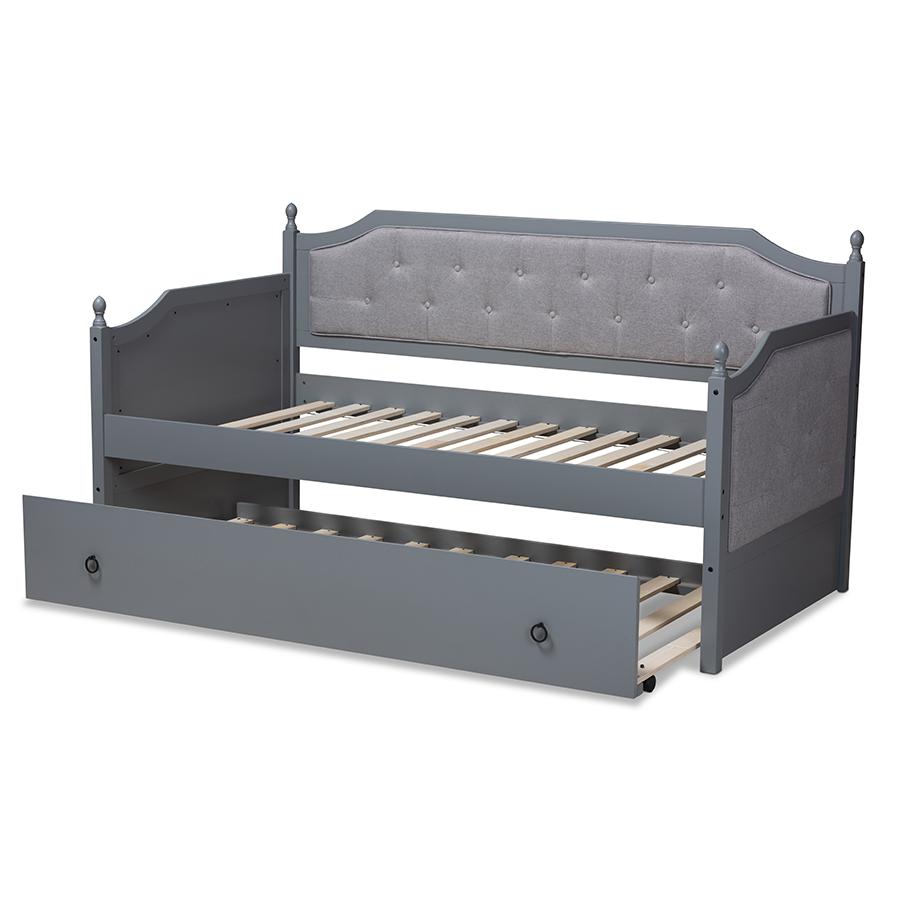 Baxton Studio Mara Classic and Traditional Grey Fabric Upholstered Grey Finished Wood Twin Size Daybed with Trundle. Picture 6