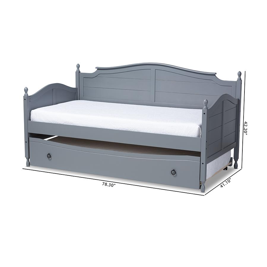 Grey Finished Wood Twin Size Daybed with Roll-Out Trundle Bed. Picture 12