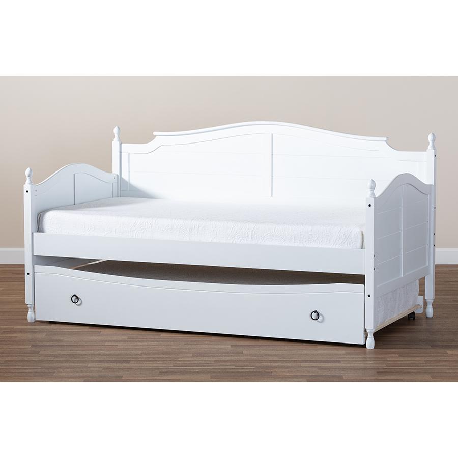White Finished Wood Twin Size Daybed with Roll-Out Trundle Bed. Picture 11