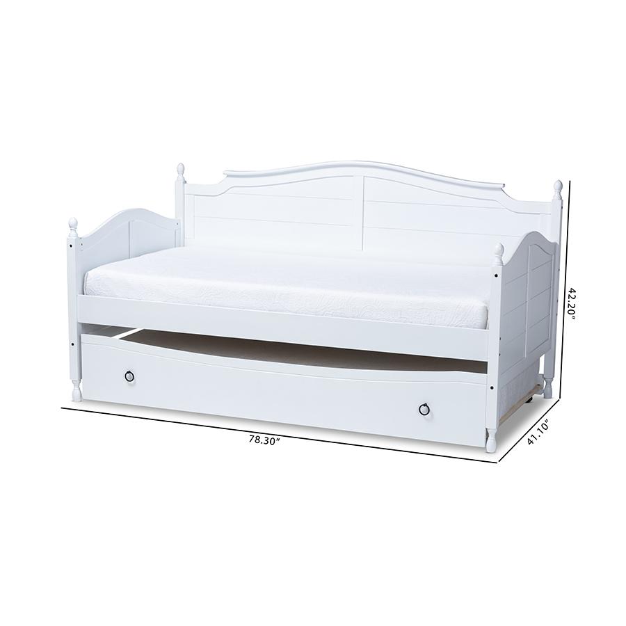 White Finished Wood Twin Size Daybed with Roll-Out Trundle Bed. Picture 12