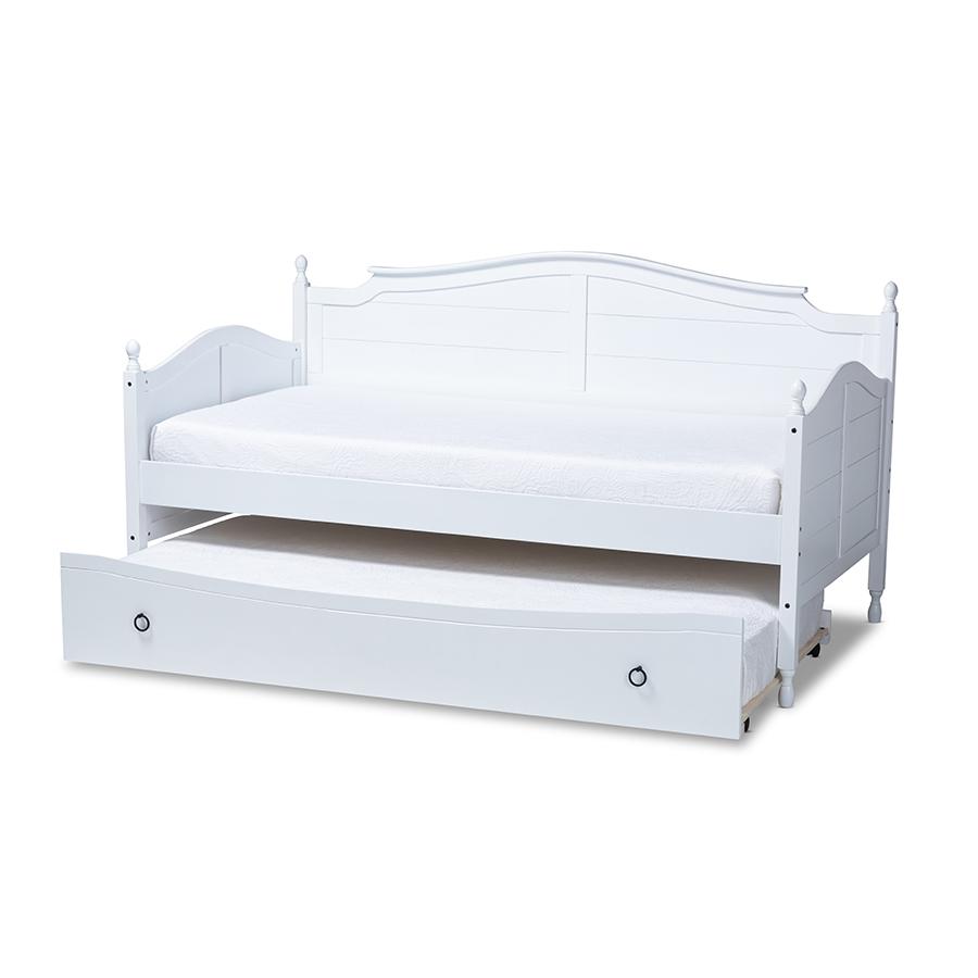White Finished Wood Twin Size Daybed with Roll-Out Trundle Bed. Picture 2