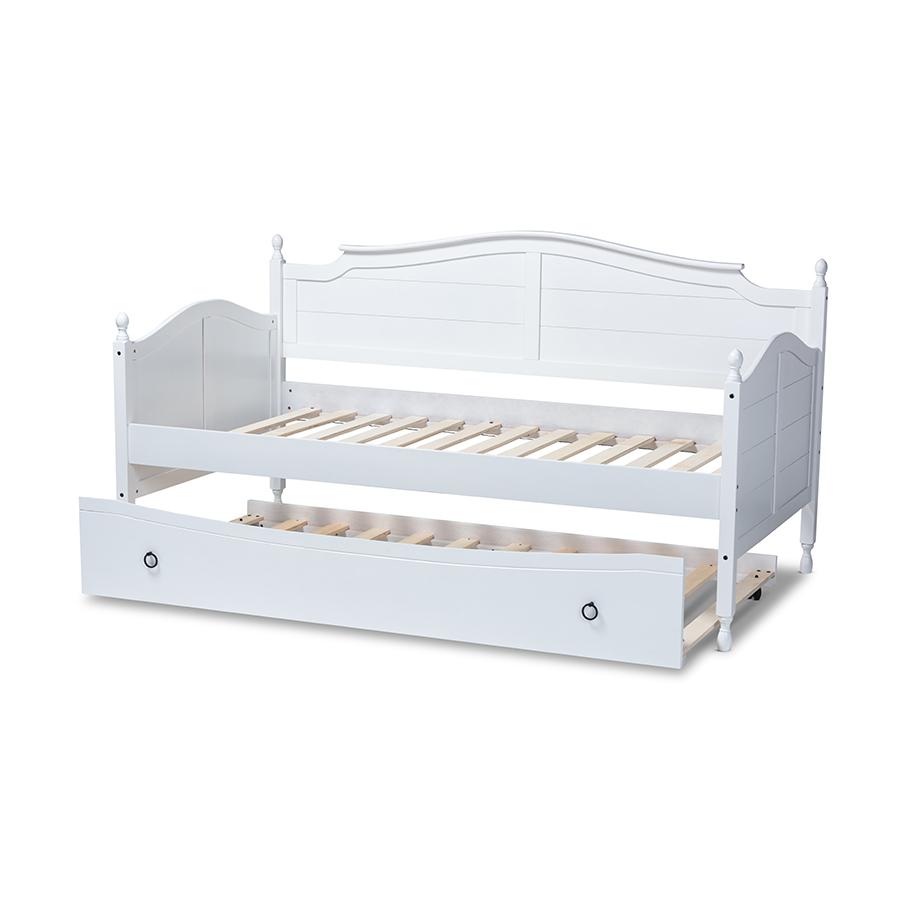 White Finished Wood Twin Size Daybed with Roll-Out Trundle Bed. Picture 5