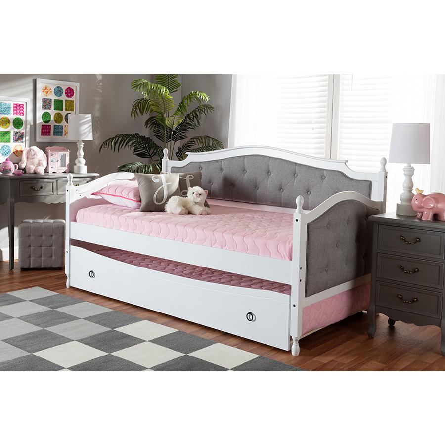 White Finished Wood Twin Size Daybed with Trundle. Picture 9