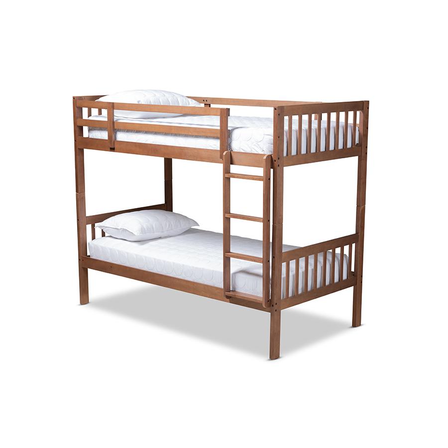 Baxton Studio Jude Modern and Contemporary Walnut Brown Finished Wood Twin Size Bunk Bed. Picture 2