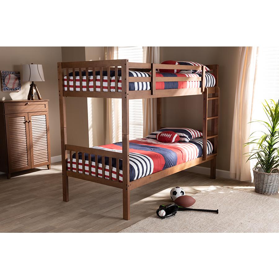 Baxton Studio Jude Modern and Contemporary Walnut Brown Finished Wood Twin Size Bunk Bed. Picture 6