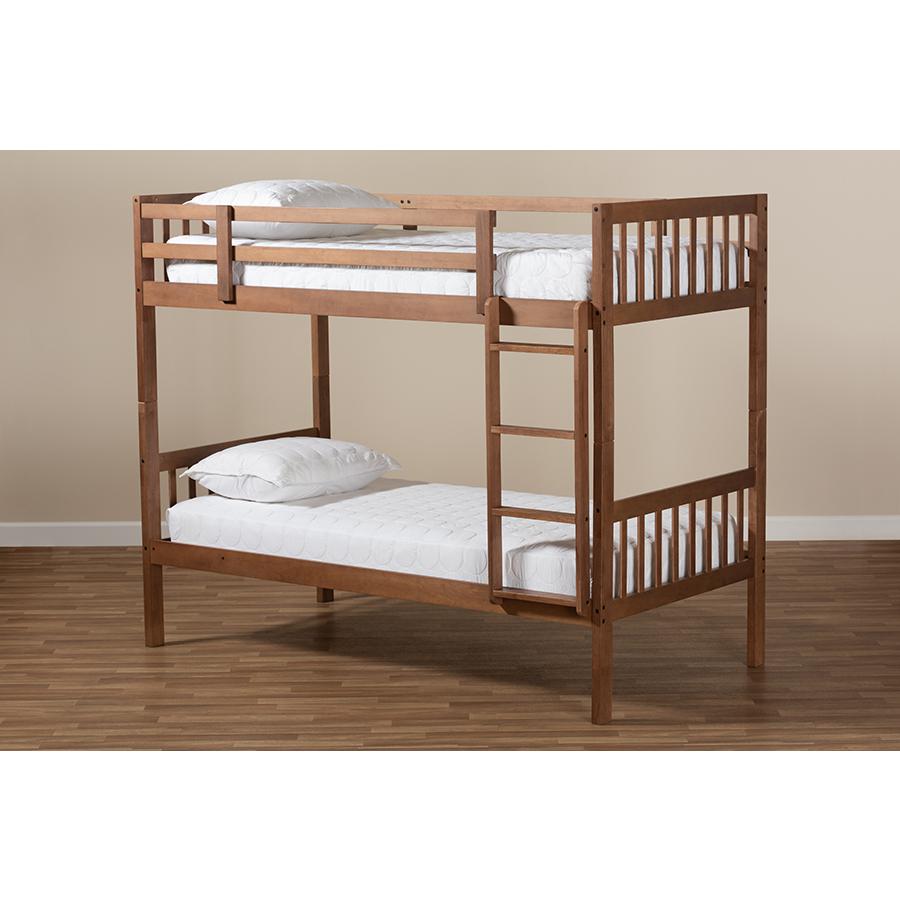 Baxton Studio Jude Modern and Contemporary Walnut Brown Finished Wood Twin Size Bunk Bed. Picture 1