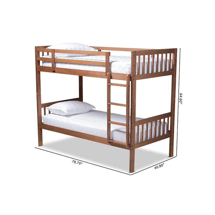 Baxton Studio Jude Modern and Contemporary Walnut Brown Finished Wood Twin Size Bunk Bed. Picture 8