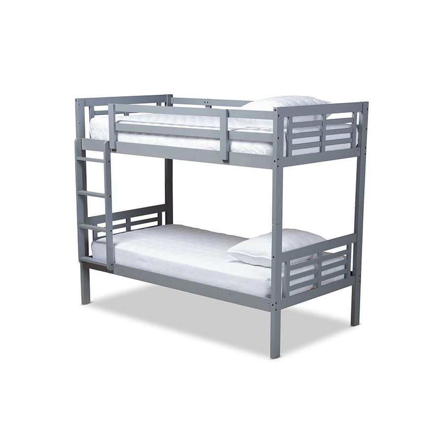 Baxton Studio Liam Modern and Contemporary Grey Finished Wood Twin Size Bunk Bed. Picture 2