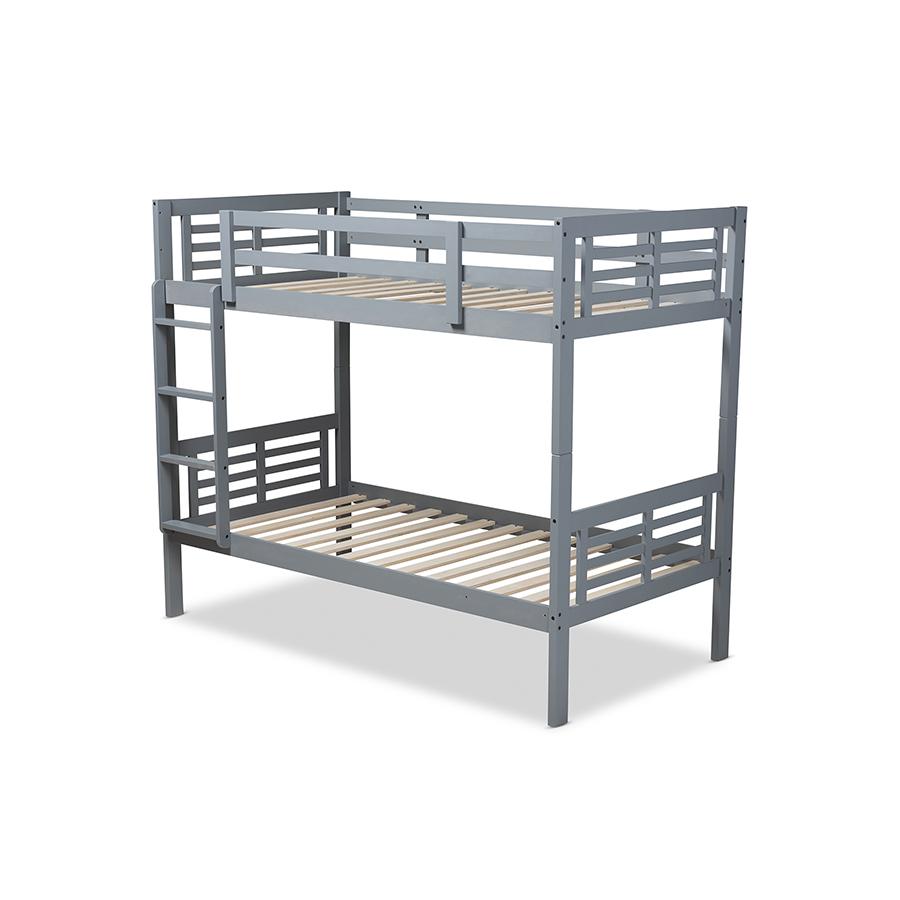 Baxton Studio Liam Modern and Contemporary Grey Finished Wood Twin Size Bunk Bed. Picture 4