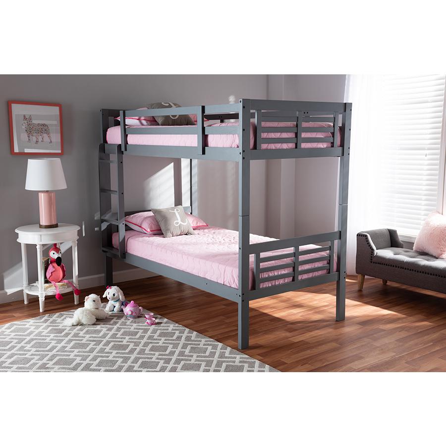 Baxton Studio Liam Modern and Contemporary Grey Finished Wood Twin Size Bunk Bed. Picture 6