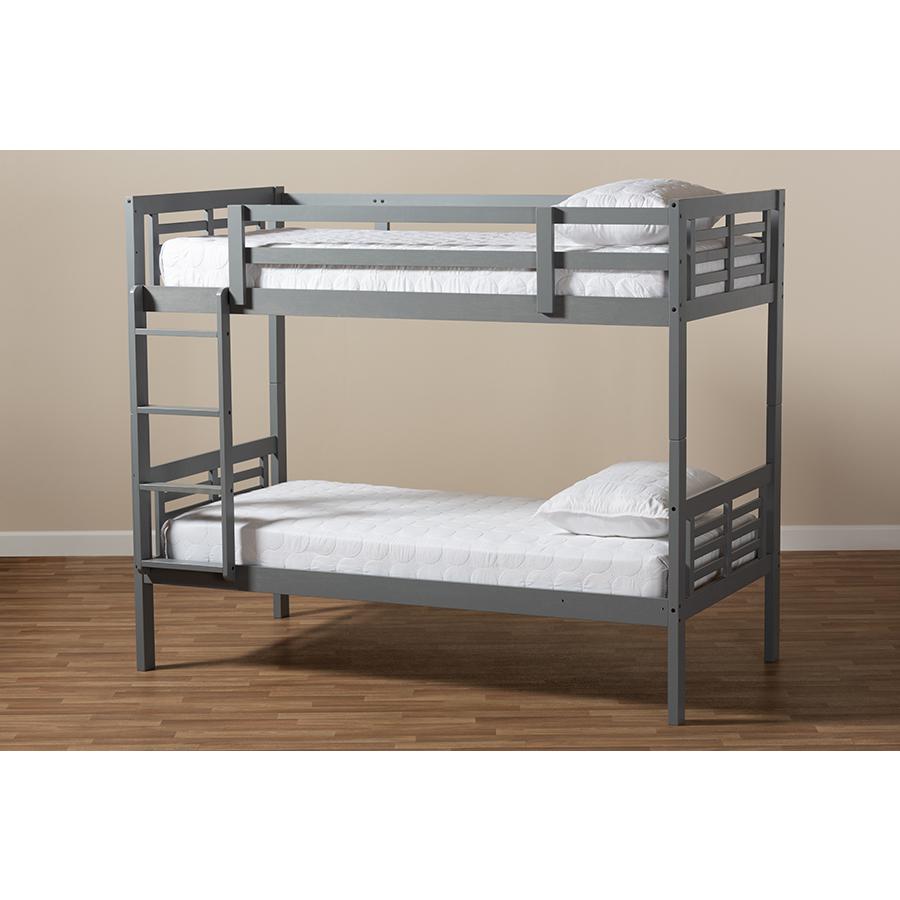 Baxton Studio Liam Modern and Contemporary Grey Finished Wood Twin Size Bunk Bed. Picture 1