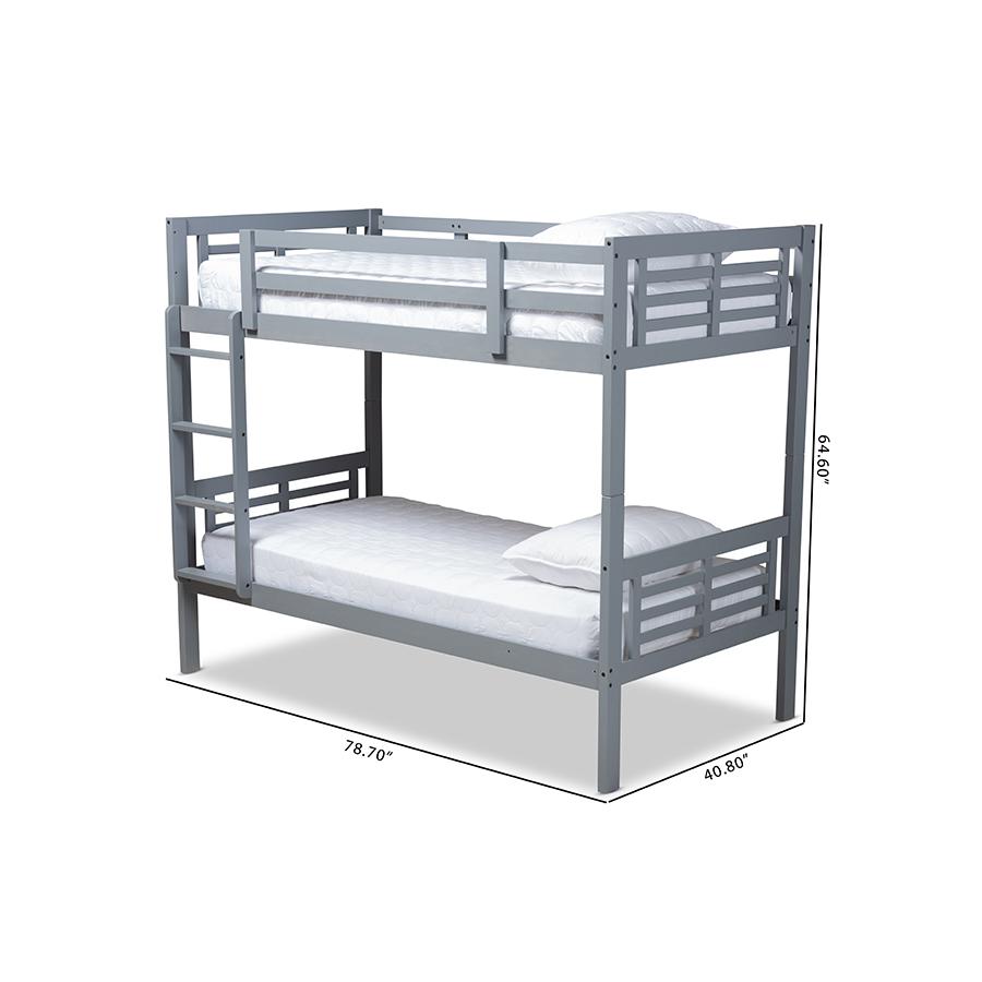 Baxton Studio Liam Modern and Contemporary Grey Finished Wood Twin Size Bunk Bed. Picture 8