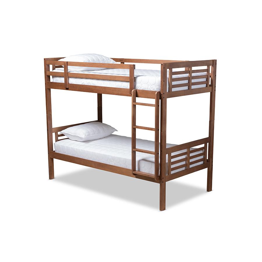 Baxton Studio Liam Modern and Contemporary Walnut Brown Finished Wood Twin Size Bunk Bed. Picture 2