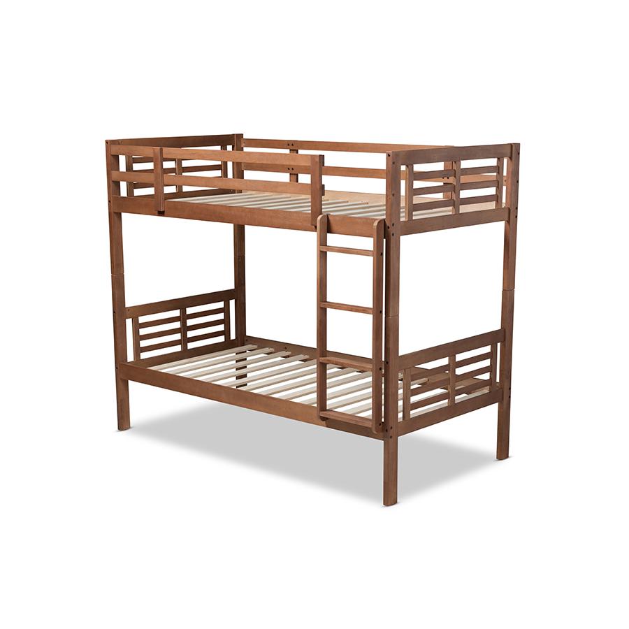 Baxton Studio Liam Modern and Contemporary Walnut Brown Finished Wood Twin Size Bunk Bed. Picture 4