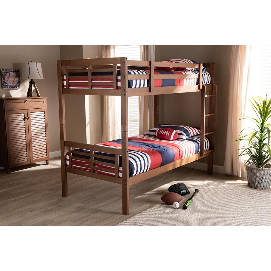 Baxton Studio Liam Modern and Contemporary Walnut Brown Finished Wood Twin Size Bunk Bed. Picture 6