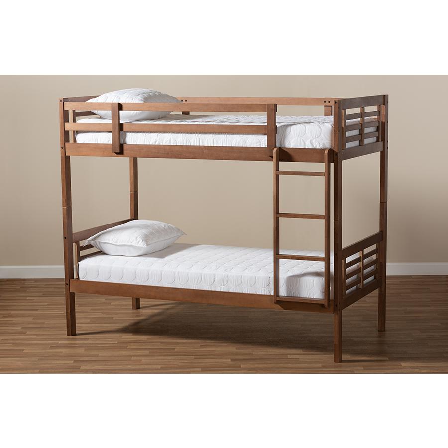 Baxton Studio Liam Modern and Contemporary Walnut Brown Finished Wood Twin Size Bunk Bed. Picture 1