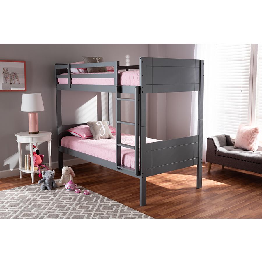 Baxton Studio Elsie Modern and Contemporary Grey Finished Wood Twin Size Bunk Bed. Picture 6